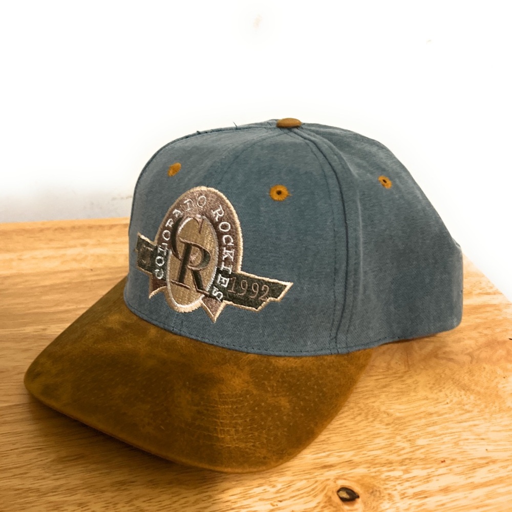 Vintage 1992 Colorado Rockies Mens Strapback Hat Leather Brim